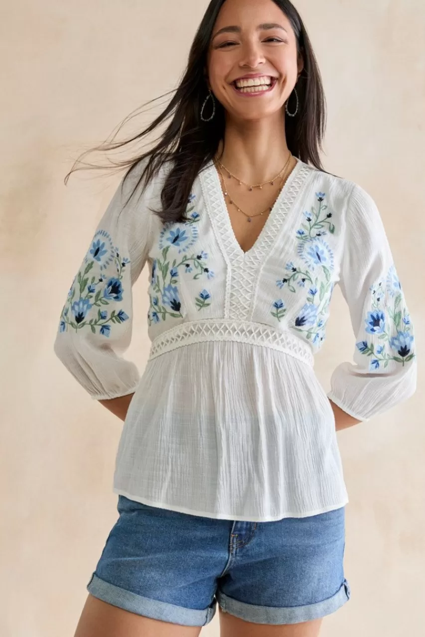 Francesca's Allison Embroidered Bow Back Blouse