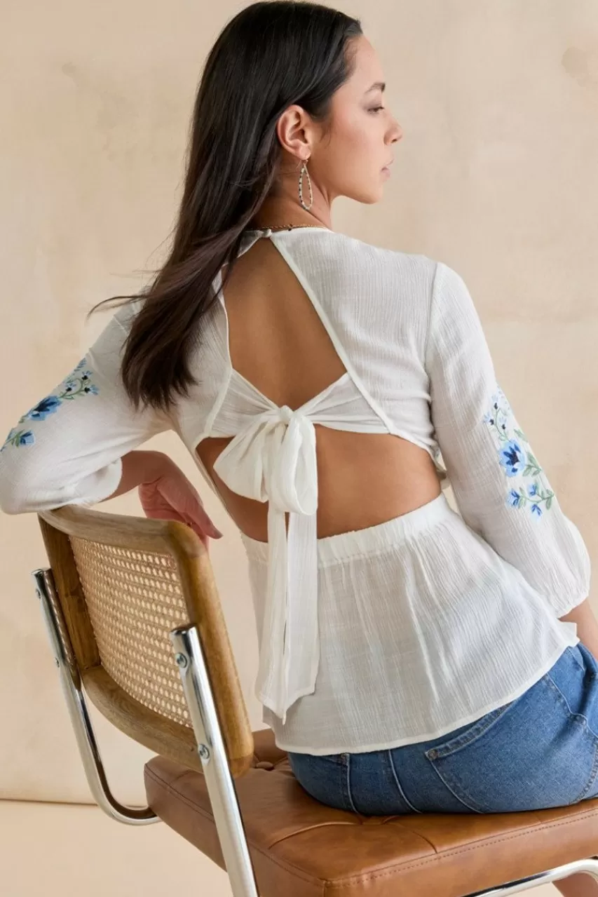 Francesca's Allison Embroidered Bow Back Blouse