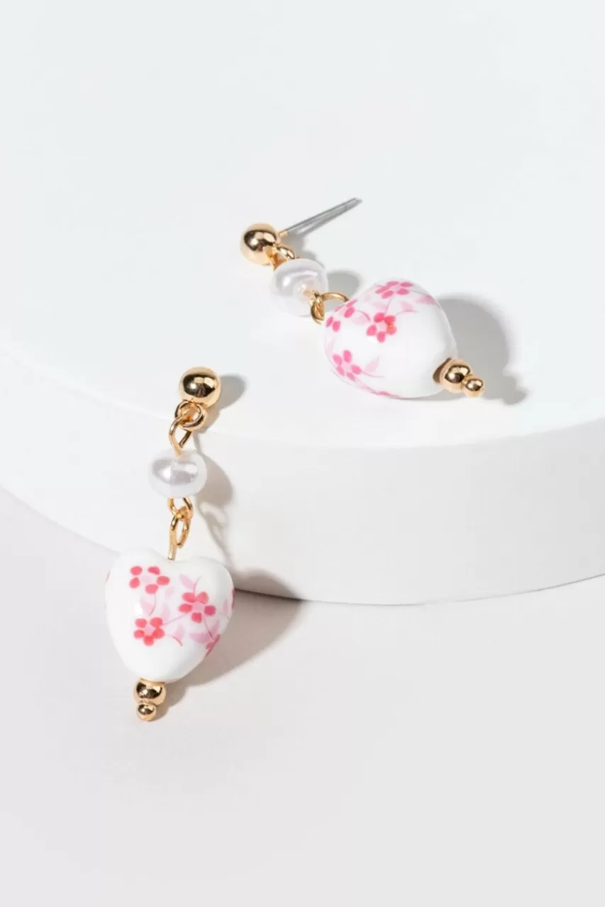 Francesca's Andrea Ceramic Heart Drop Earrings