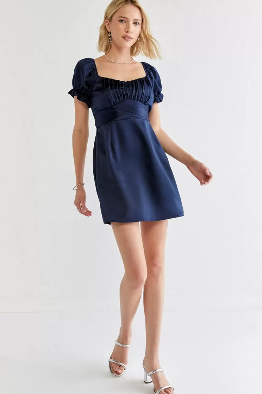 Francesca's Angelee Satin Tie Back Mini Dress