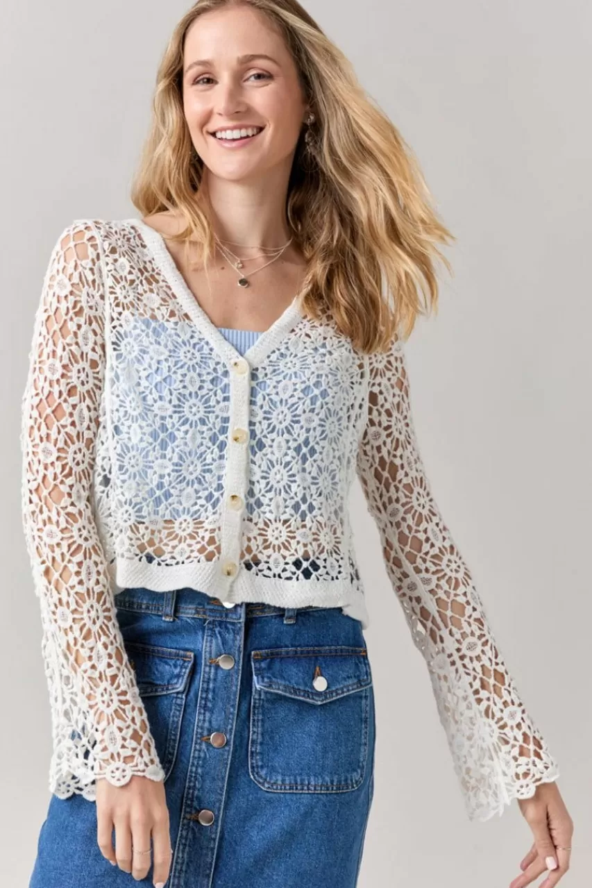 Francesca's Angelina Button Down Crochet Cardigan