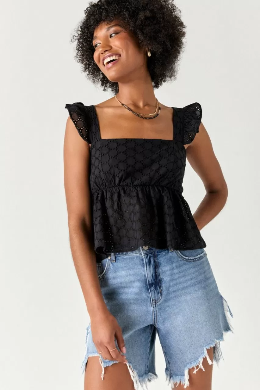 Francesca's Anita Flutter Sleeve Eyelet Blouse