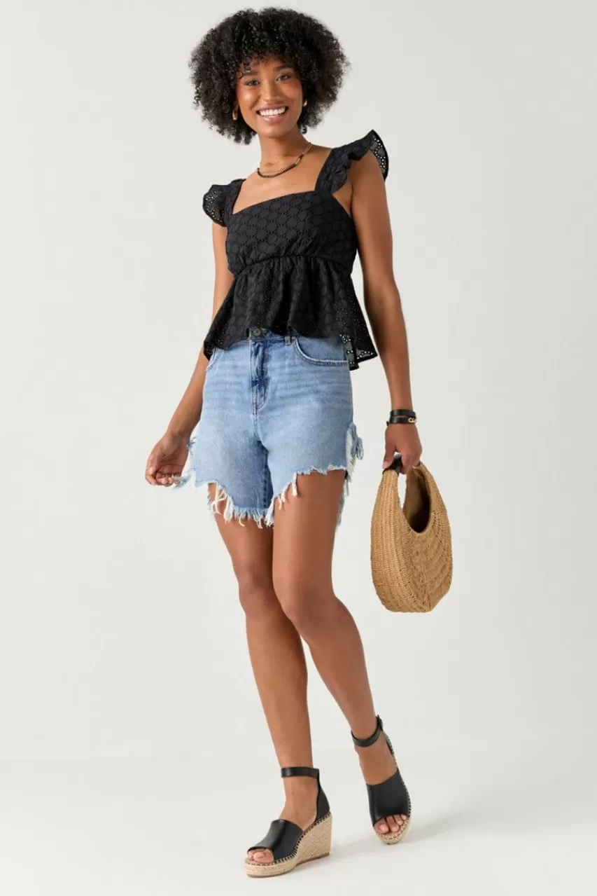 Francesca's Anita Flutter Sleeve Eyelet Blouse