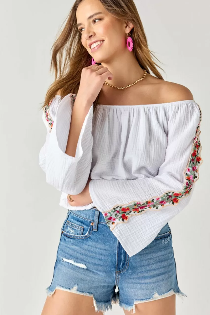 Francesca's Anita Off The Shoulder Flower Embellished Blouse