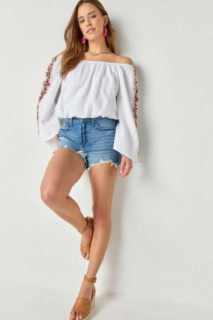 Francesca's Anita Off The Shoulder Flower Embellished Blouse