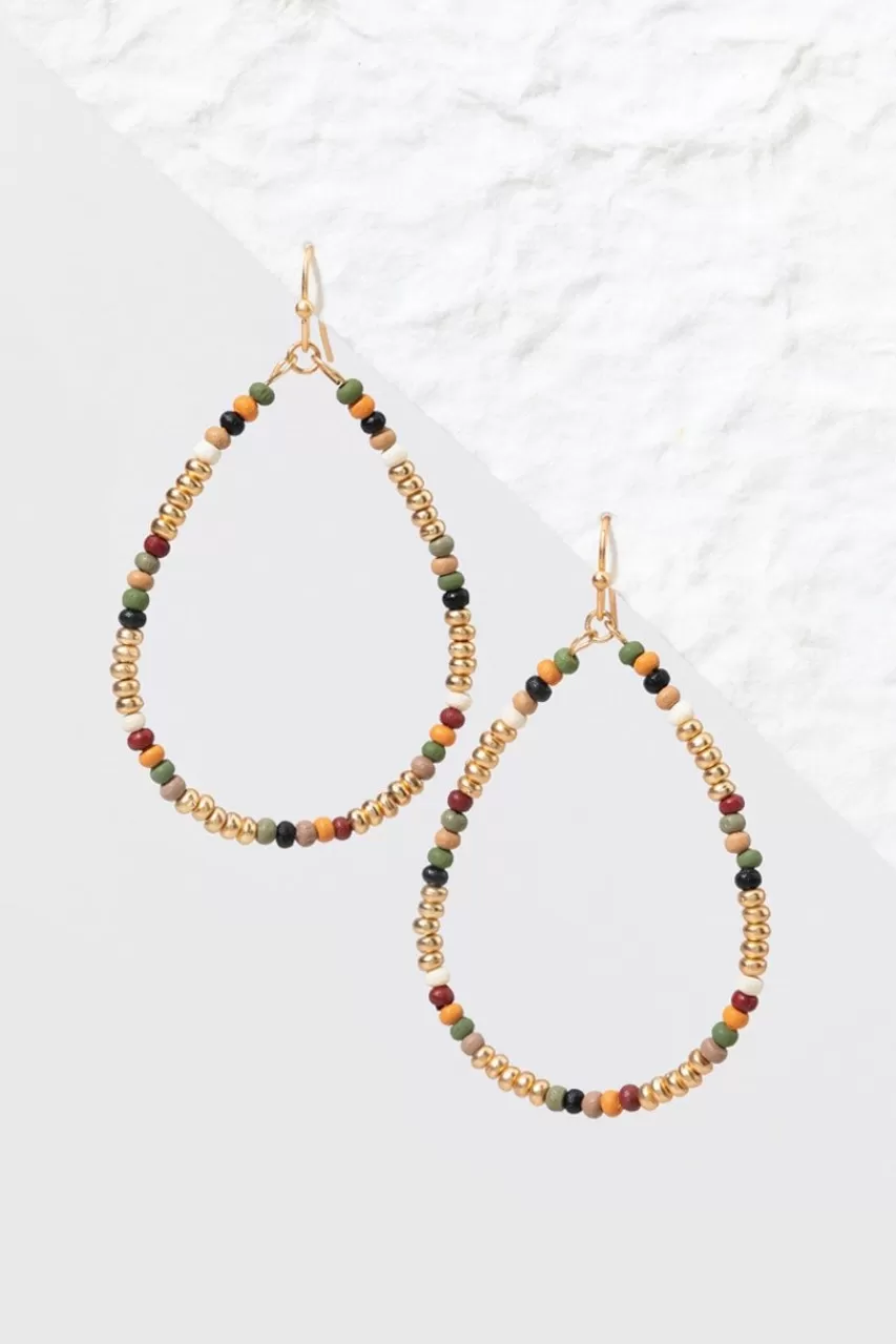 Francesca's Ashlee Painted Wood Gold Bead Teardrop Earrings