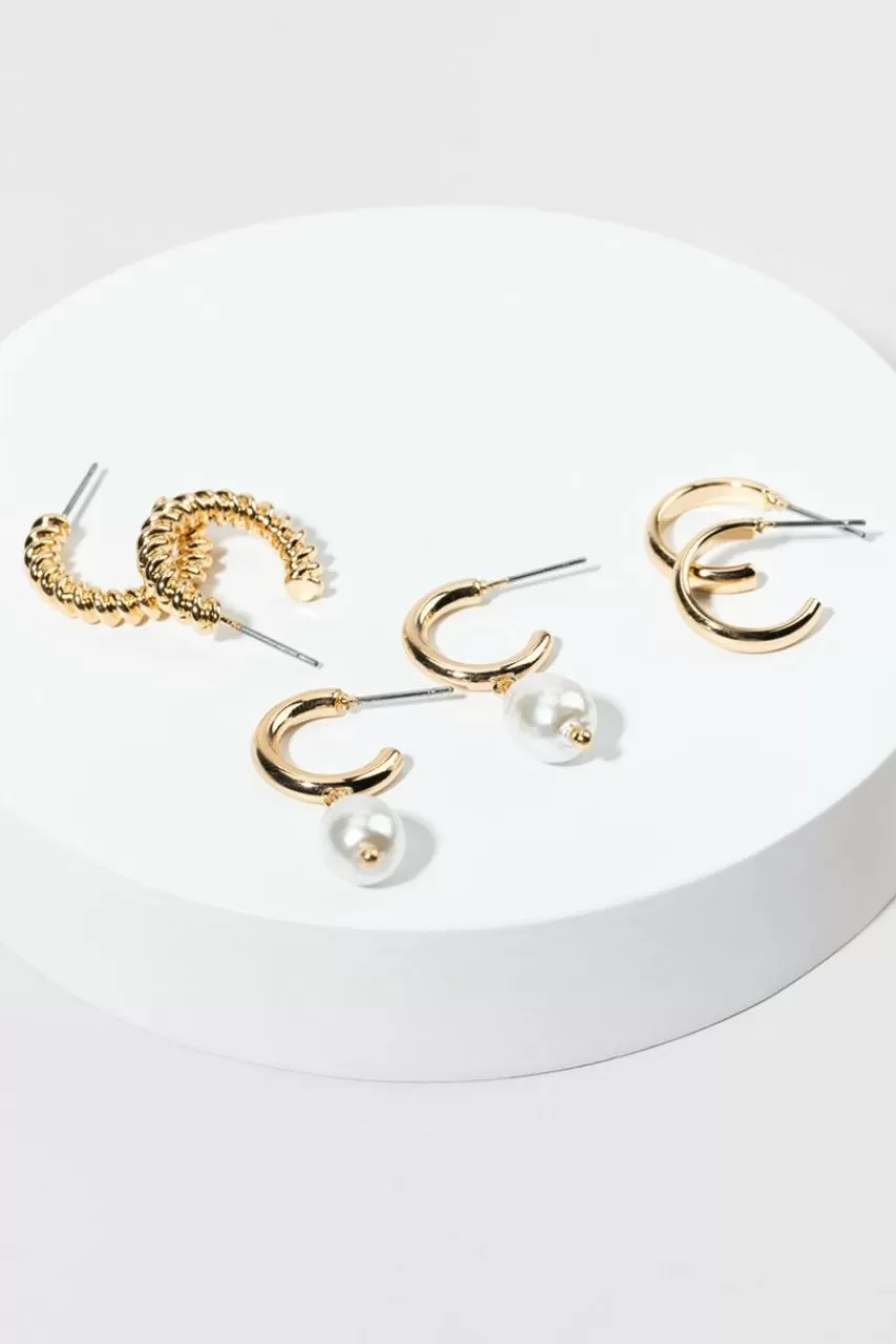 Francesca's Autumn Pearl Charm Twisted Hoop Earring Set