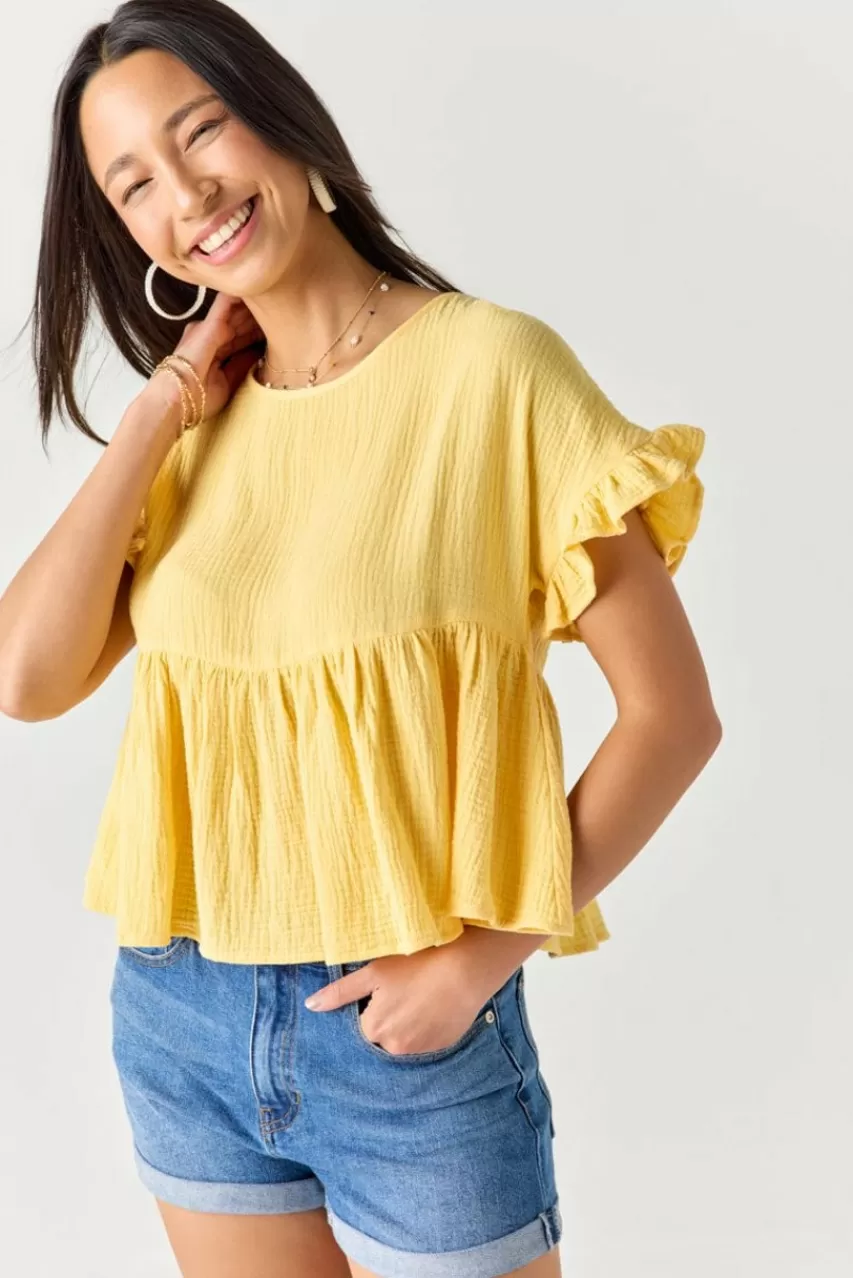 Francesca's Bailey Flutter Sleeve Babydoll Top