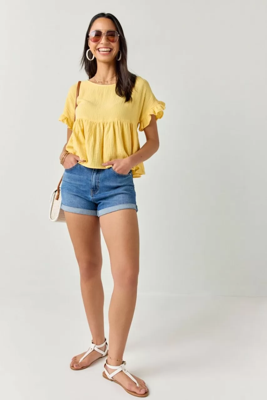 Francesca's Bailey Flutter Sleeve Babydoll Top