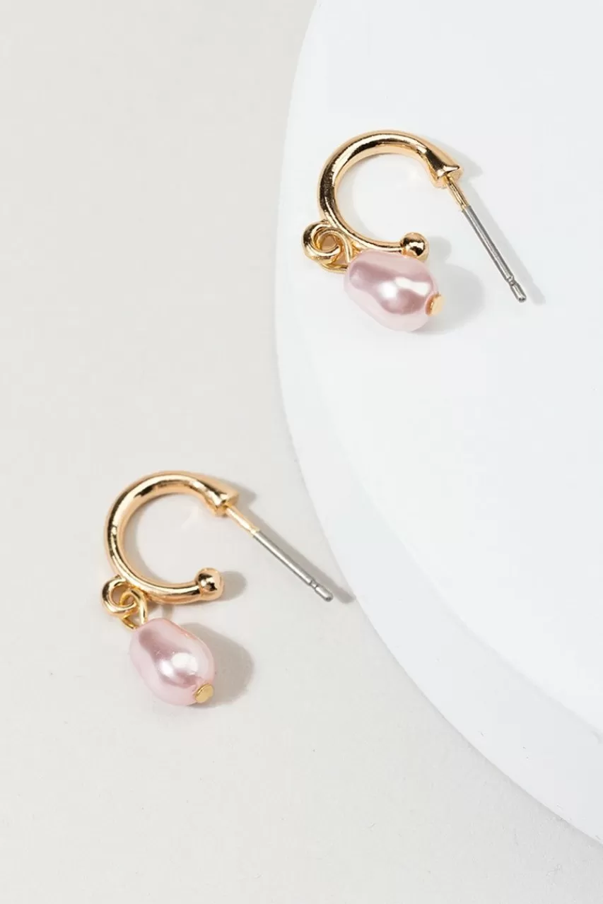 Francesca's Banks Pearl Charm Huggie Hoops