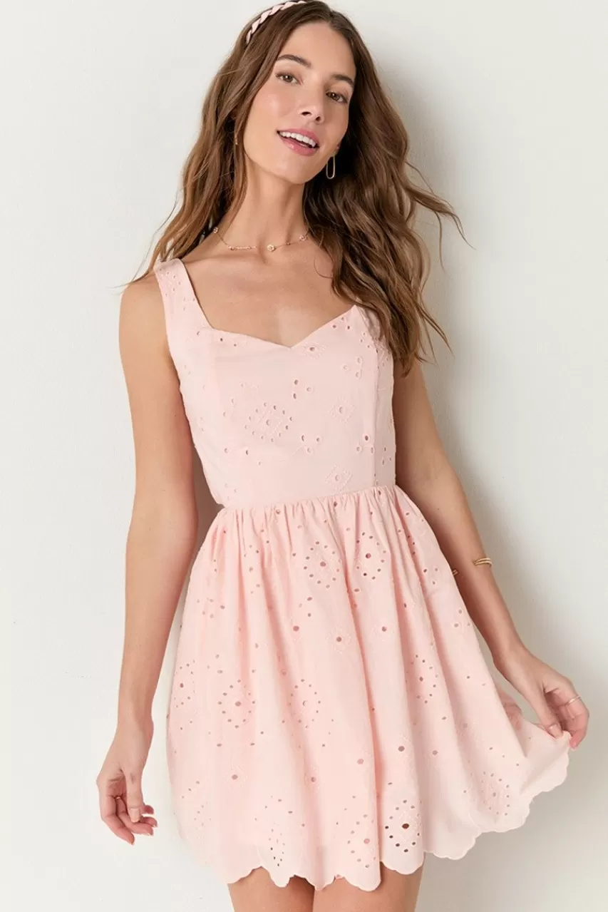 Francesca's Bella Bow Back Eyelet Mini Dress