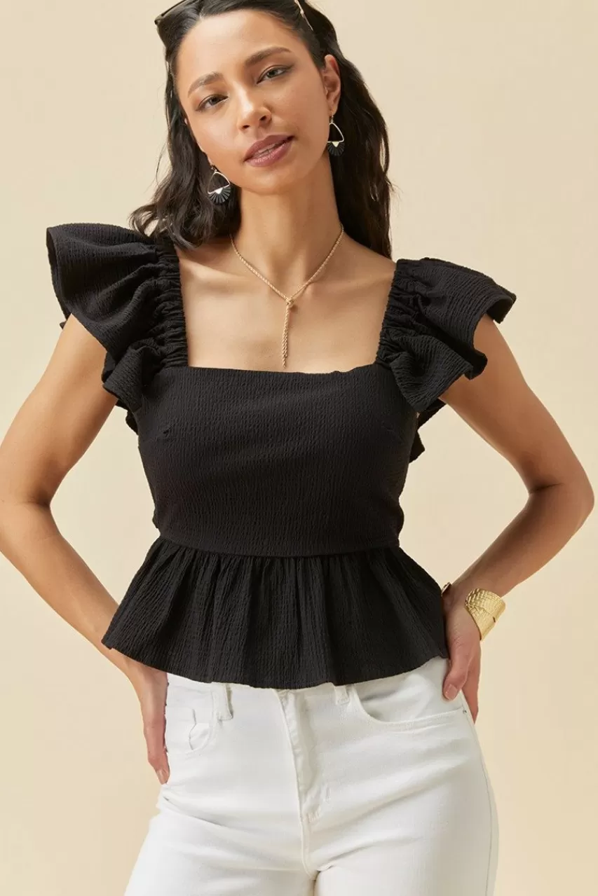 Francesca's Bella Bow Back Ruffle Sleeve Blouse