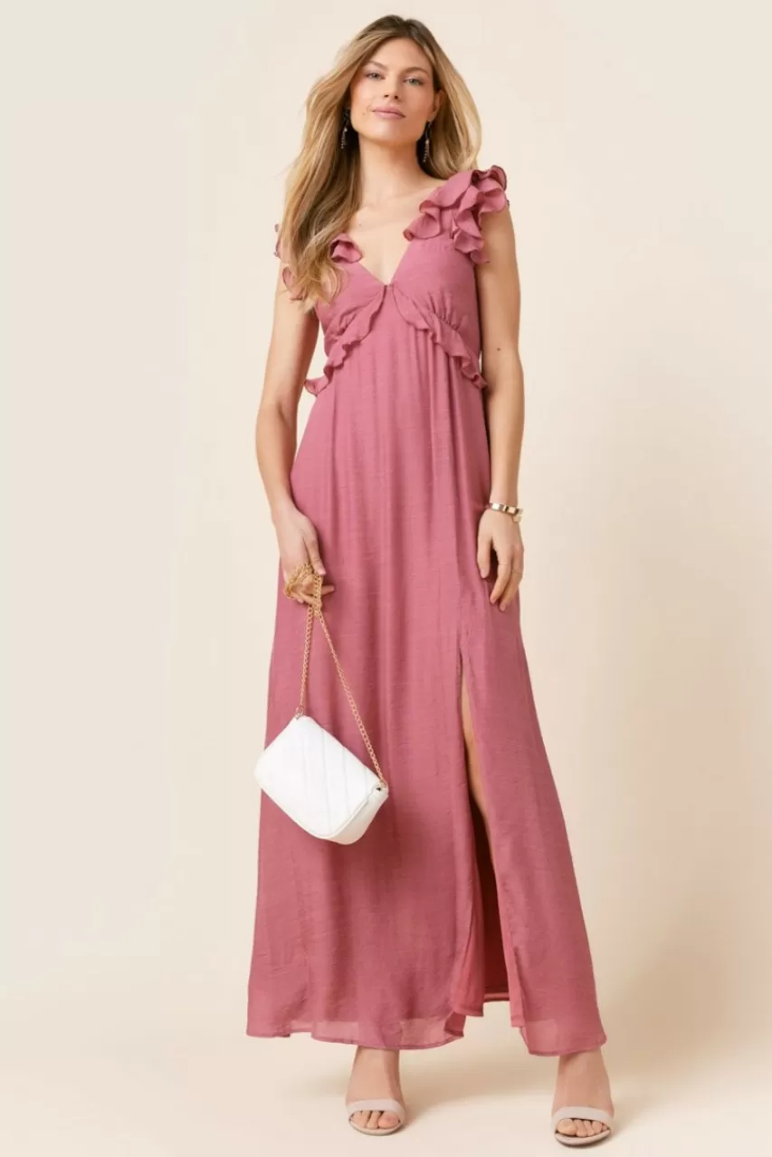 Francesca's Bella Flutter Sleeve Bow Back Maxi Dress