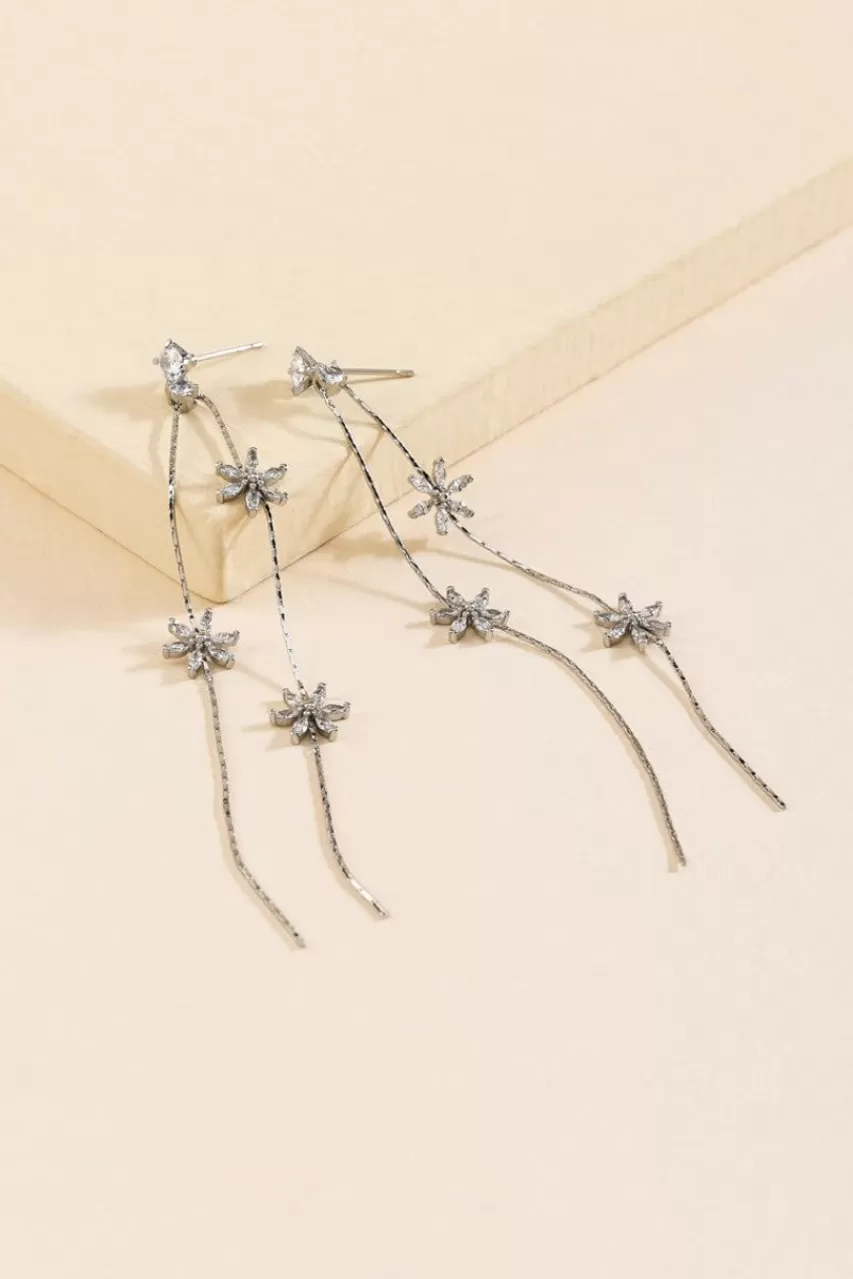 Francesca's Bevin Crystal Flower Linear Drop Earrings