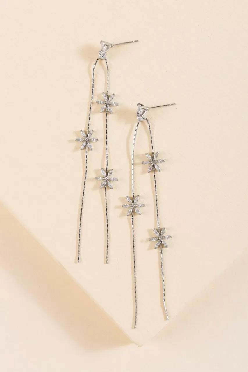 Francesca's Bevin Crystal Flower Linear Drop Earrings