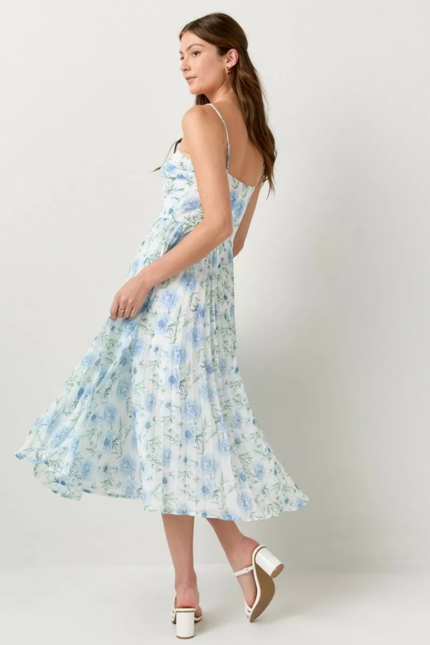 Francesca's Bonnie Pleated Bottom Floral Midi Dress