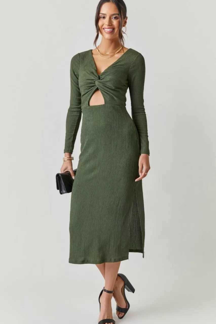 Francesca's Cali Twist Front Midi Dress