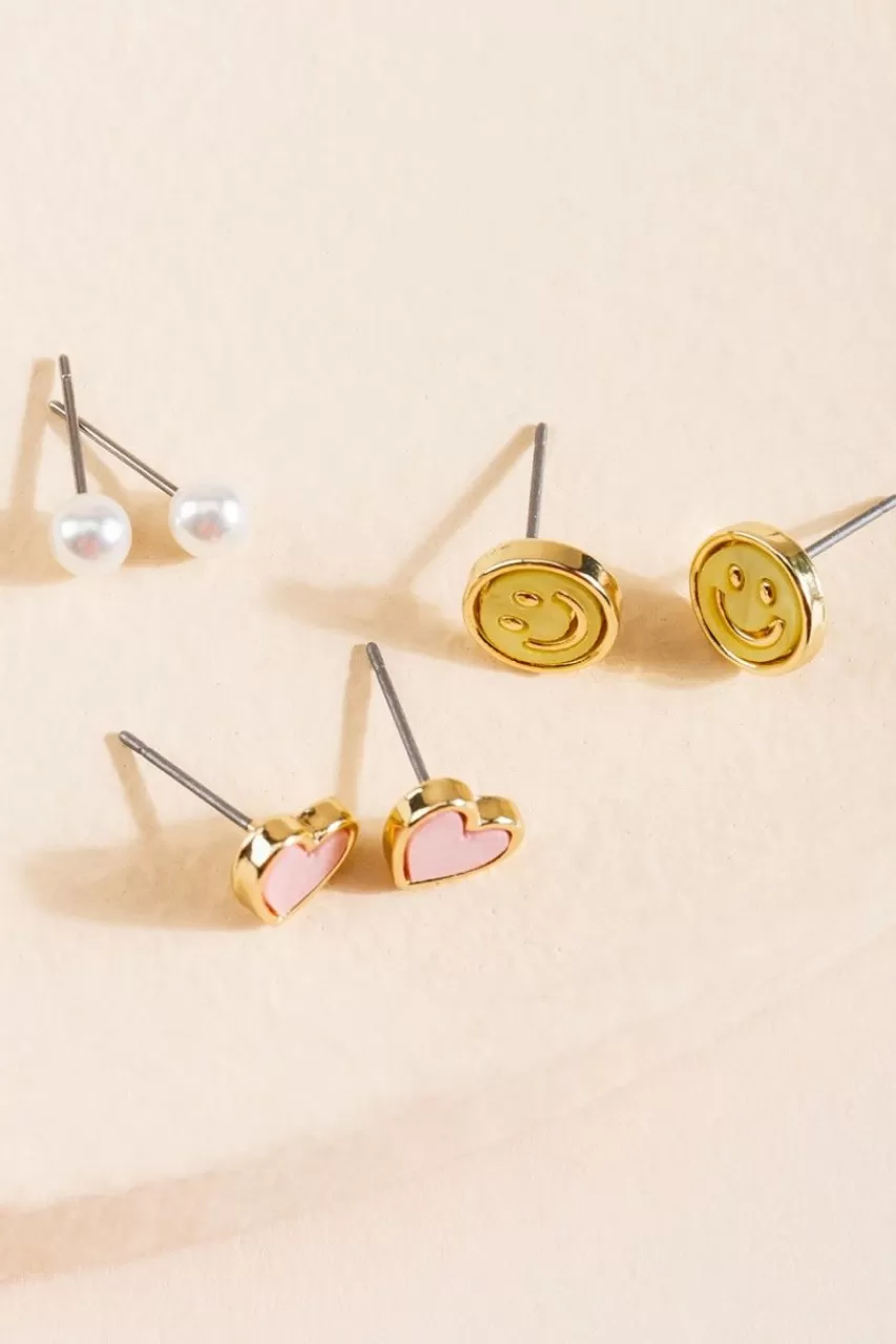 Francesca's Camilla Smiley Face Stud Earring Set