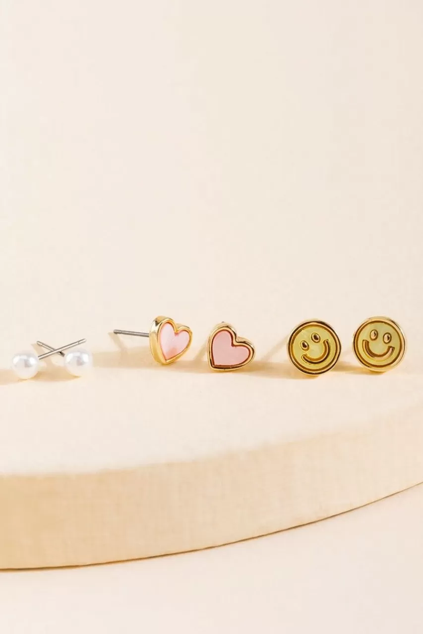 Francesca's Camilla Smiley Face Stud Earring Set