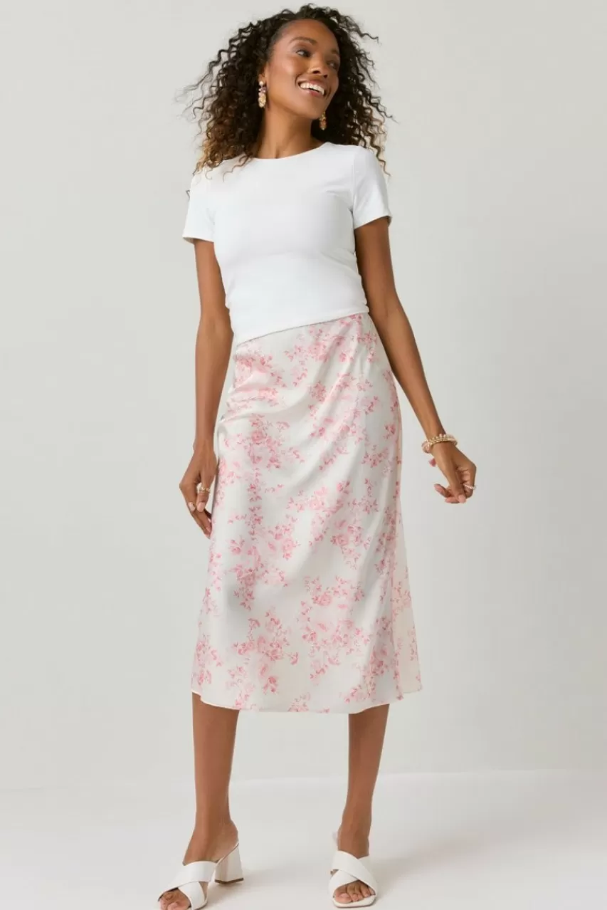 Francesca's Carole Floral Satin Midi Skirt