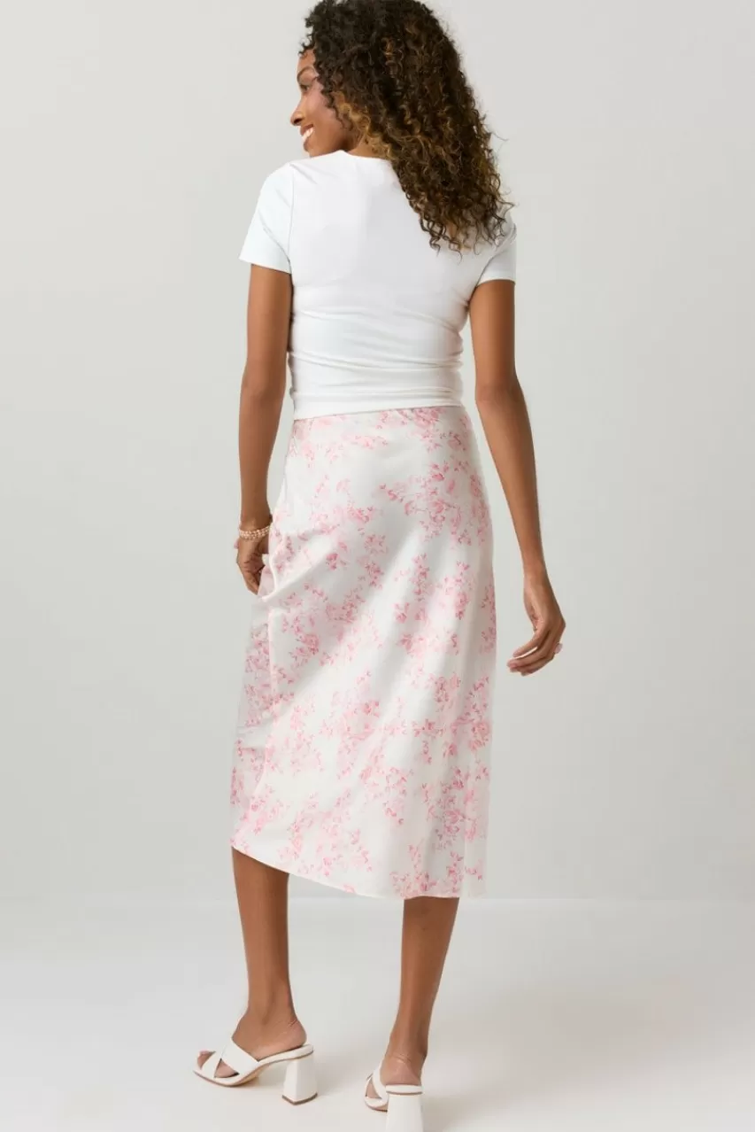 Francesca's Carole Floral Satin Midi Skirt