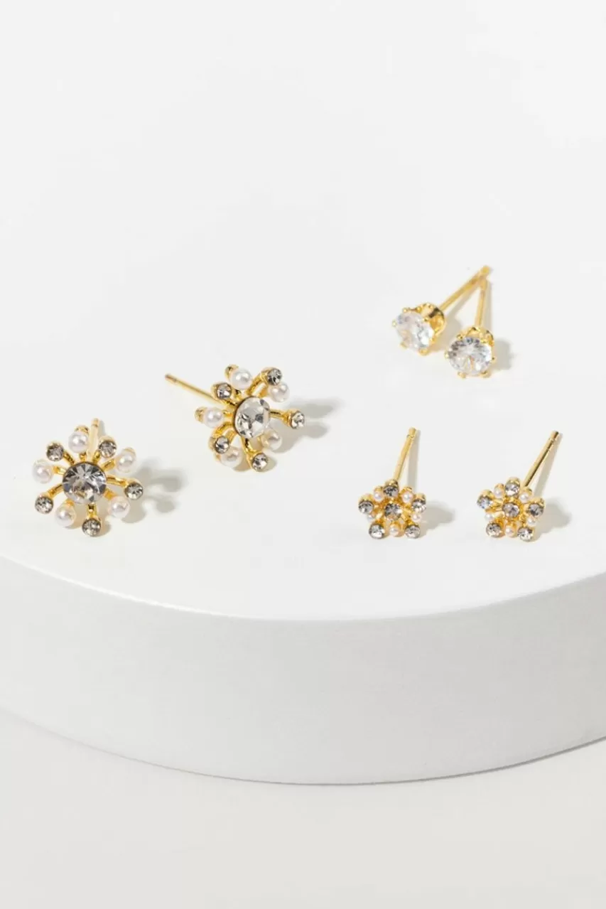 Francesca's Carys Cz Pearl Flower Stud Earring Set