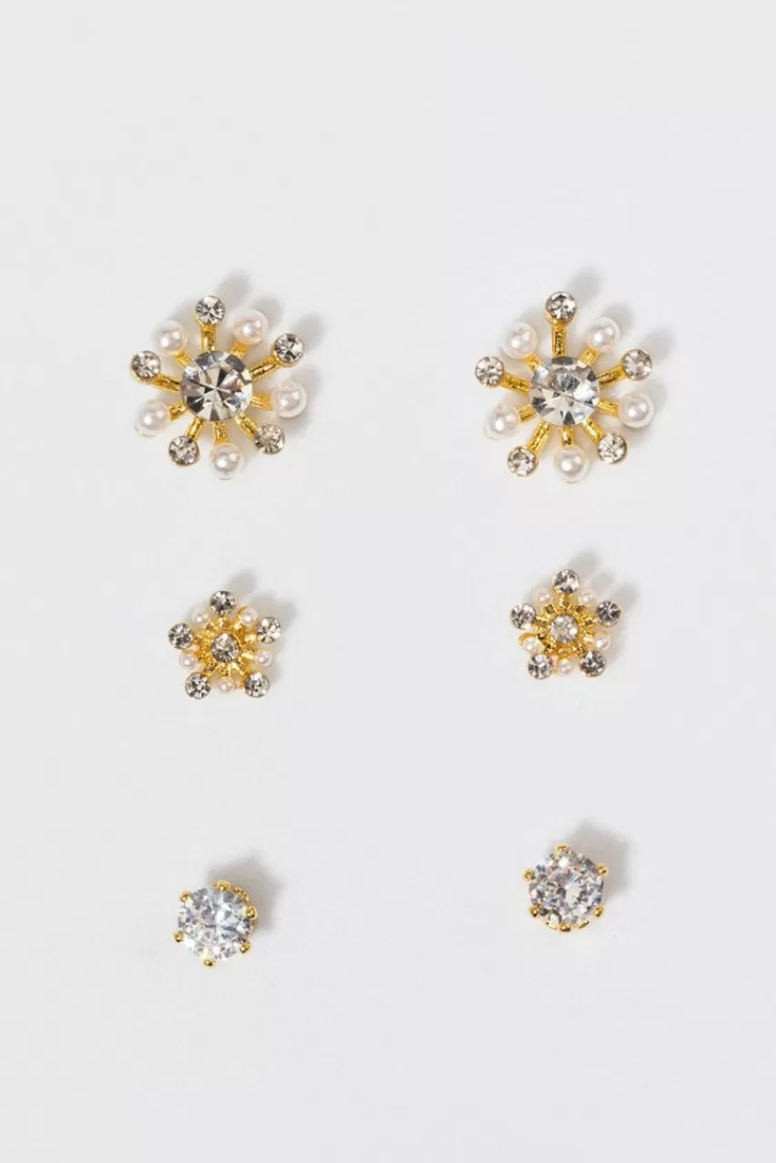 Francesca's Carys Cz Pearl Flower Stud Earring Set