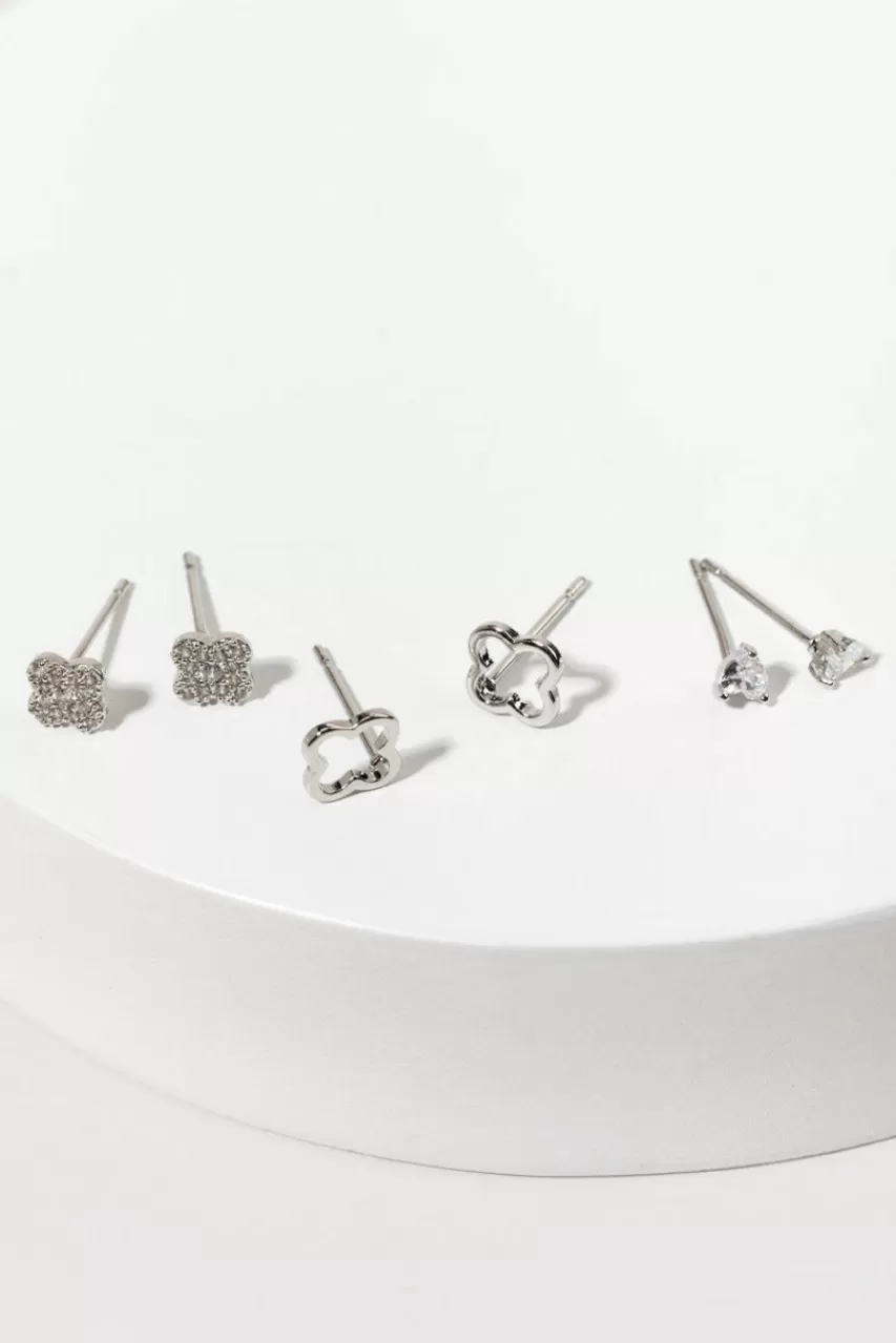 Francesca's Charmaine Cz Clover Stud Earring Set