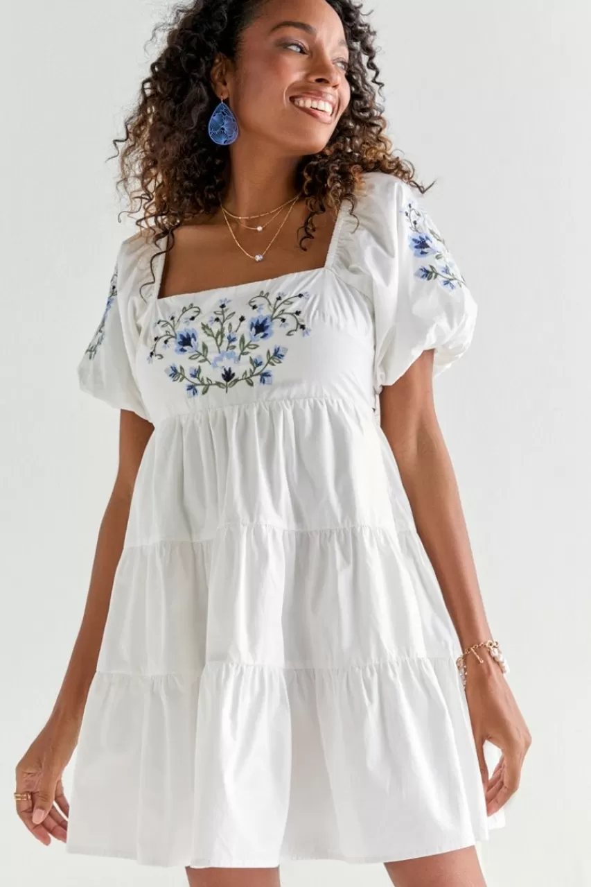 Francesca's Cordelia Embroidered Tie Back Dress