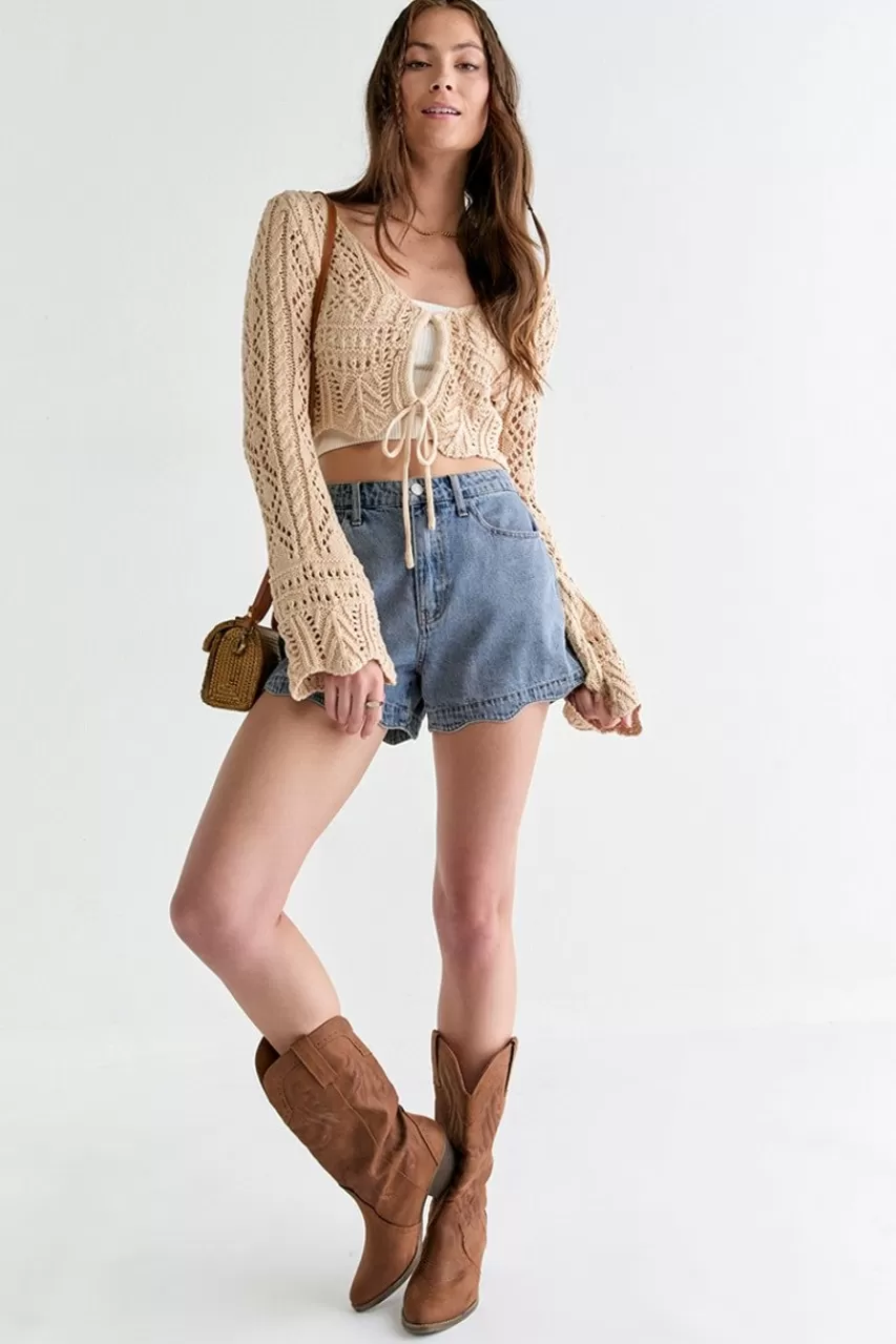 Francesca's Dana Keyhole Crochet Sweater