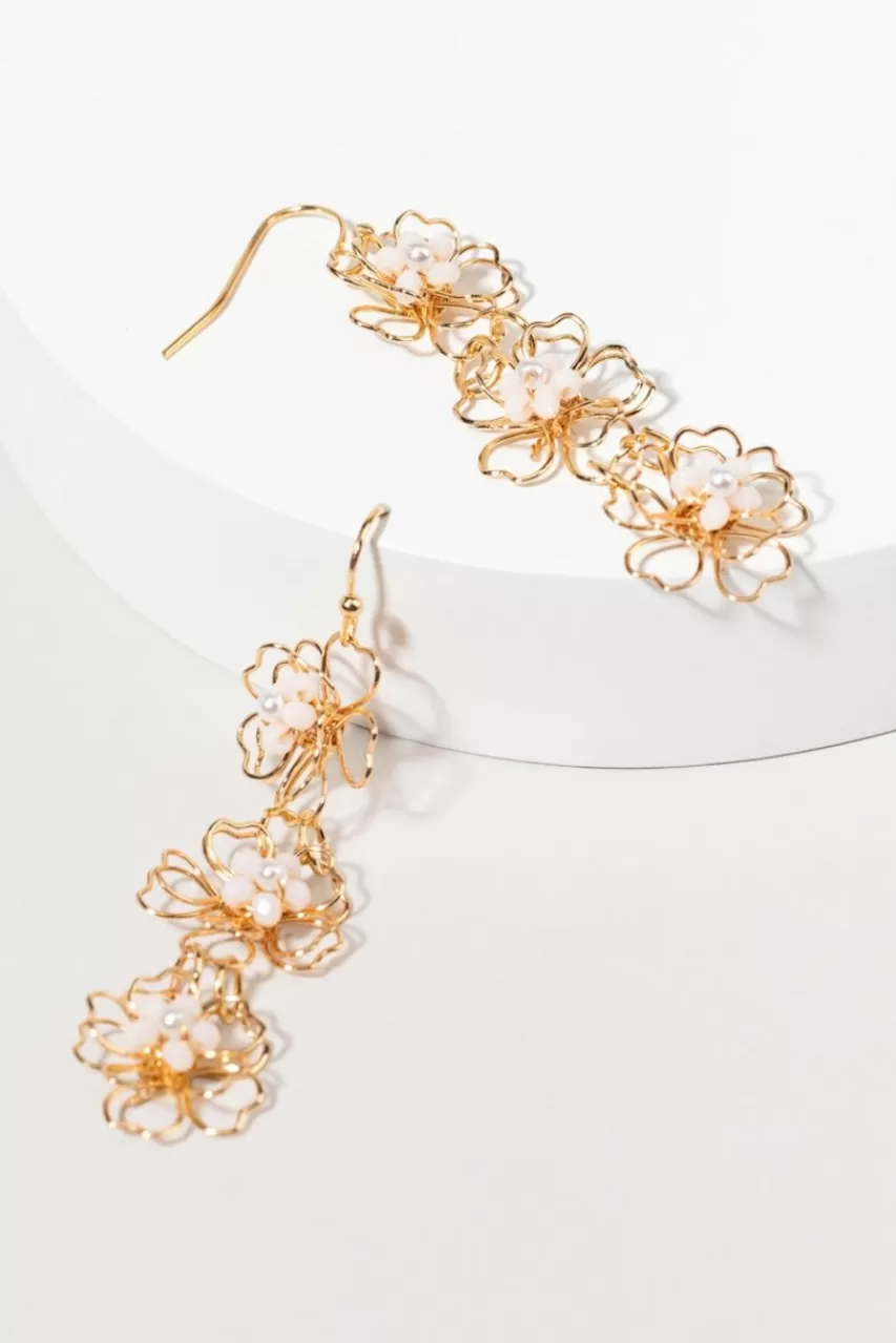 Francesca's Denise Wired Flowers With Beads Drop Earrings