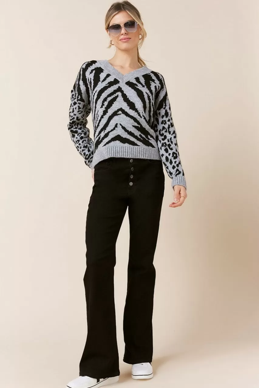 Francesca's Dianne Animal Print V Neck Pullover