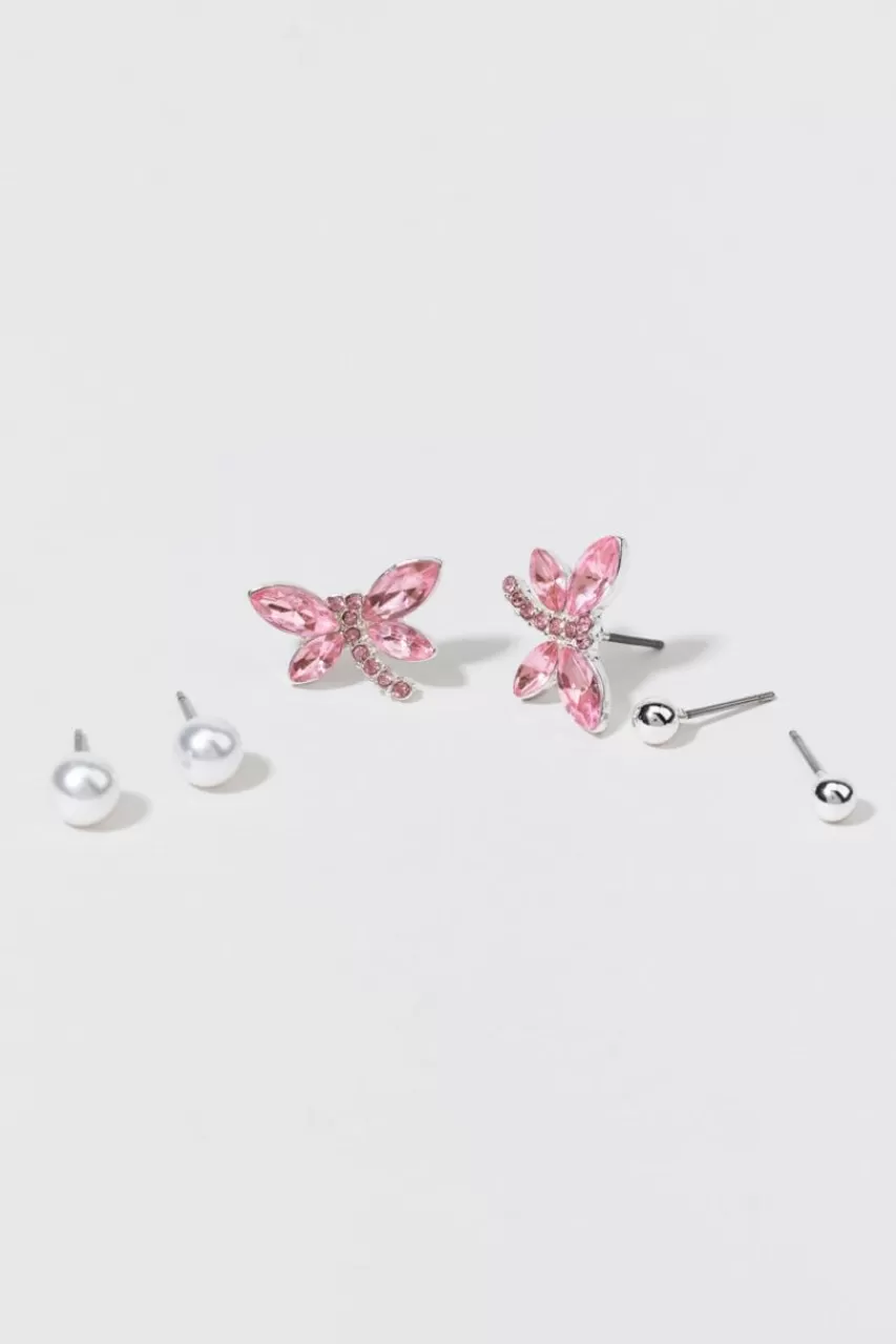 Francesca's Dragonfly And Pearl Earrings Set