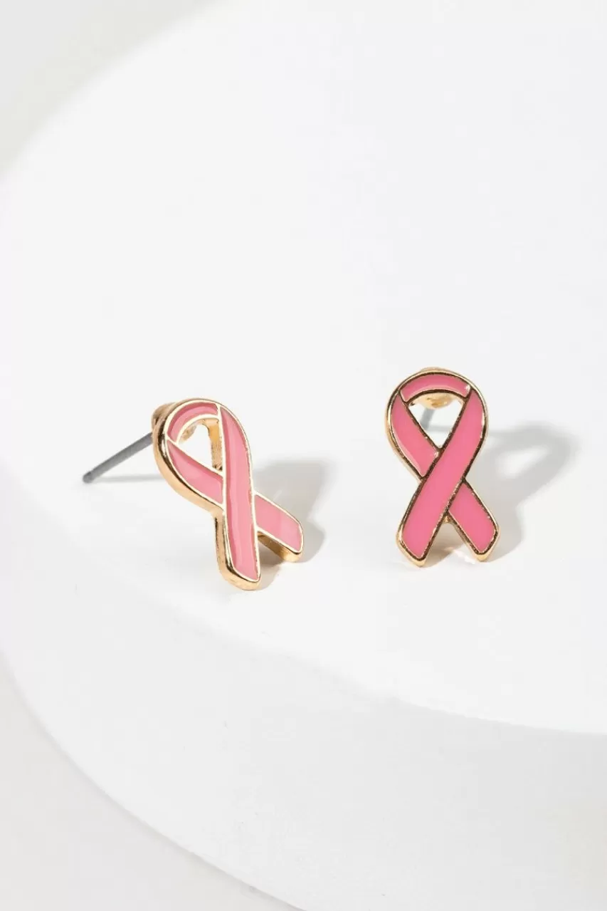 Francesca's Ella Breast Cancer Awareness Ribbon Stud Earrings