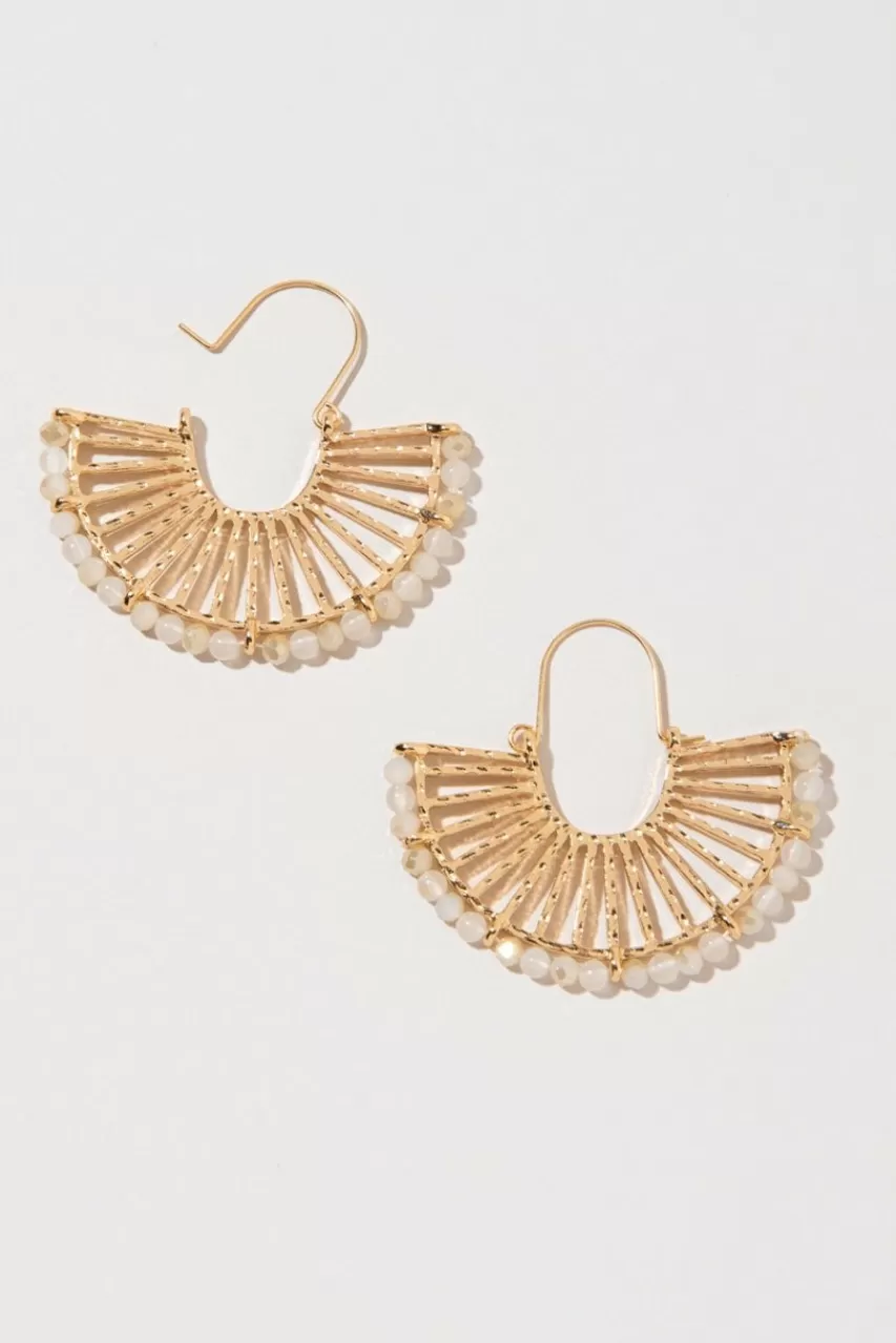 Francesca's Ella Glass Bead Metal Fan Hoop Earrings