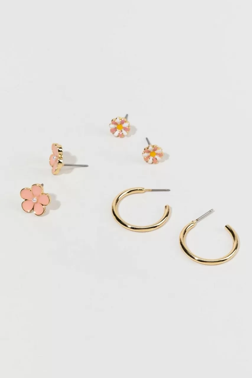 Francesca's Elvira Flower And Gold Earring Set