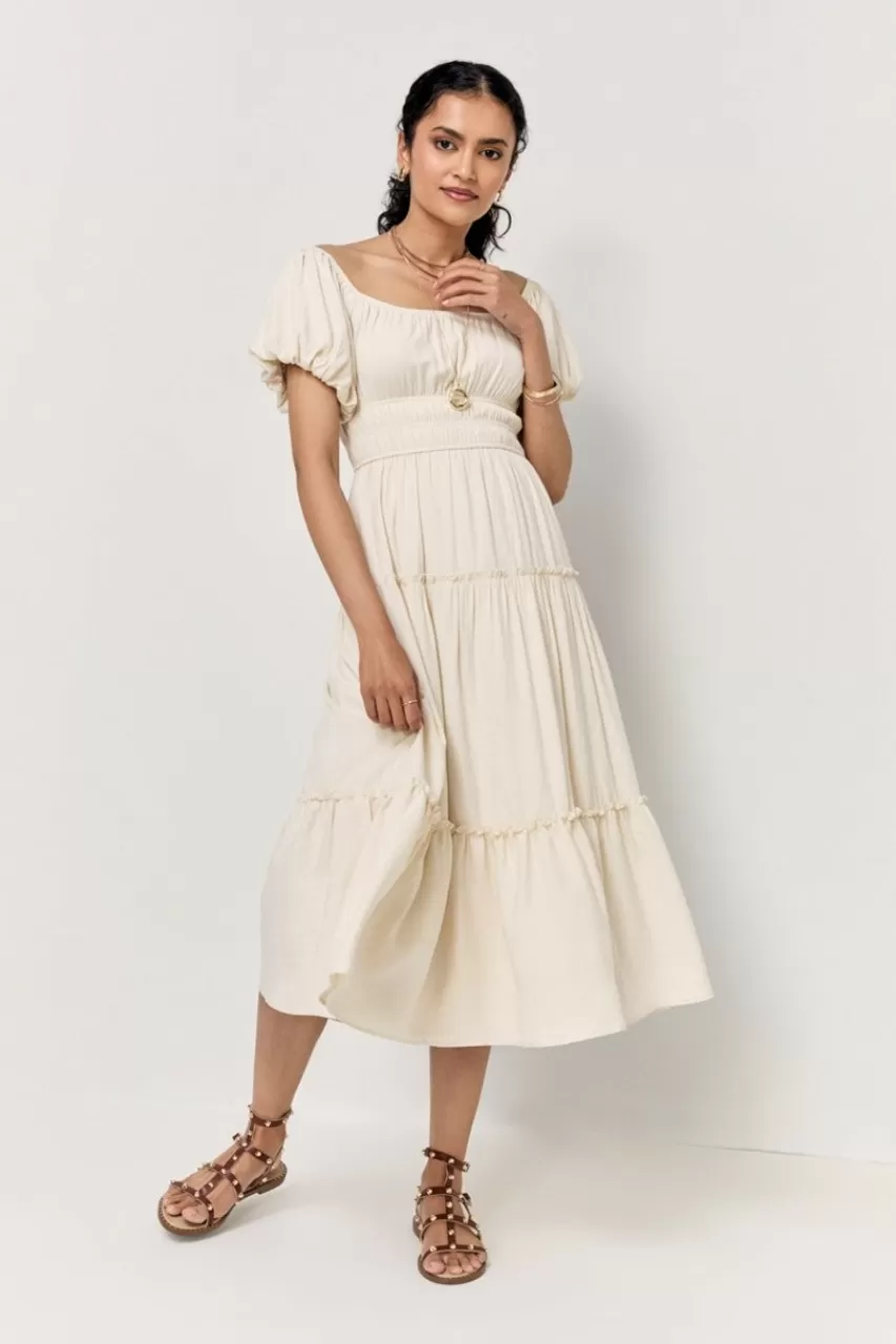 Francesca's Emma Puff Sleeve Tiered Midi Dress