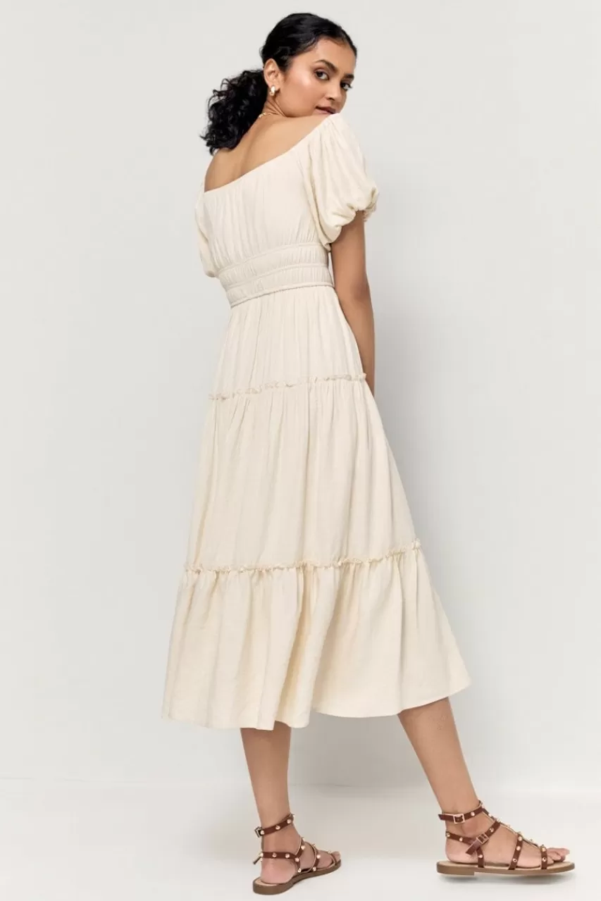 Francesca's Emma Puff Sleeve Tiered Midi Dress