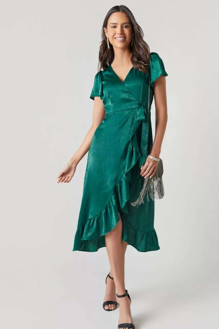 Francesca's Emma Satin Wrap Midi Dress