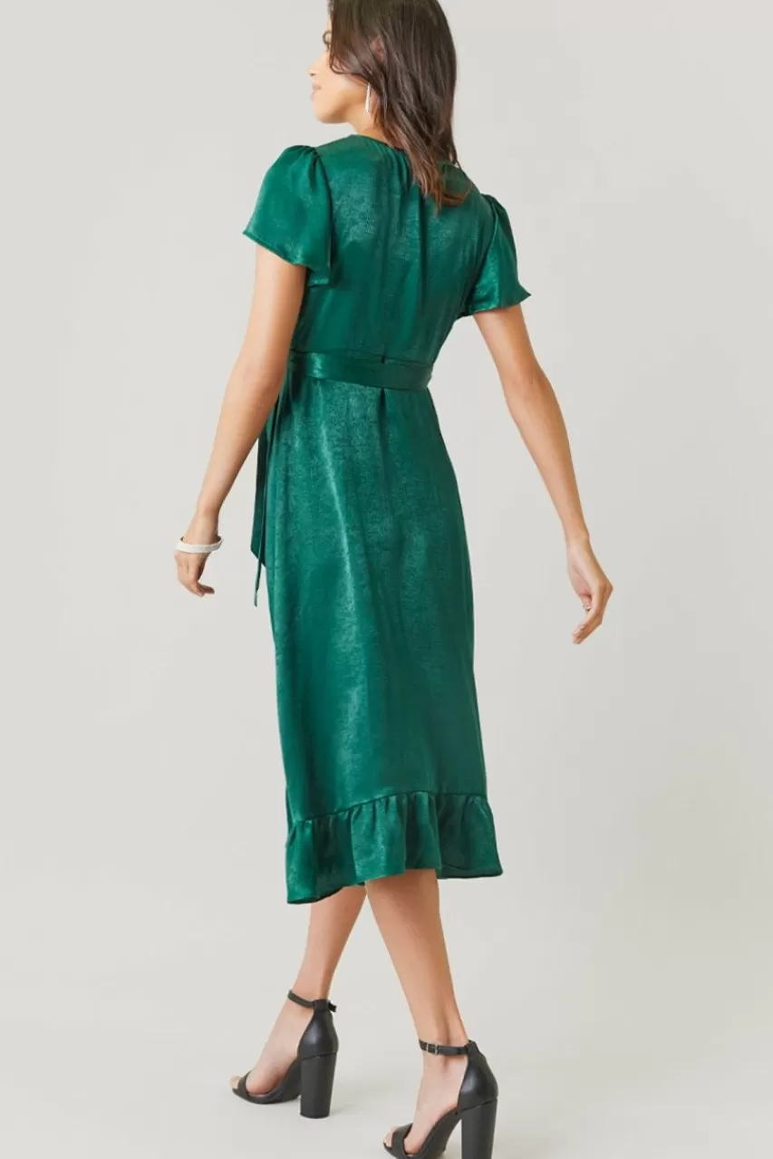 Francesca's Emma Satin Wrap Midi Dress