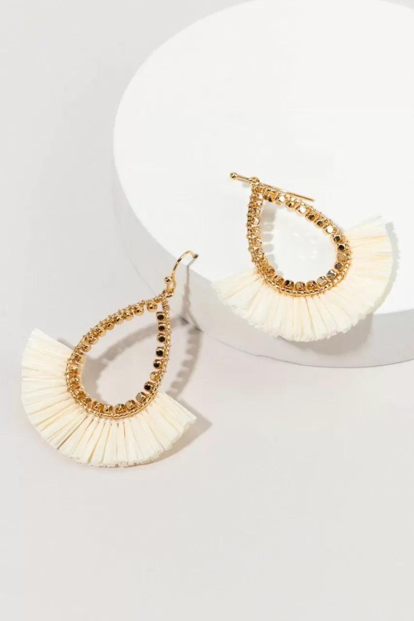 Francesca's Erica Bead Raffia Fan Drop Earrings