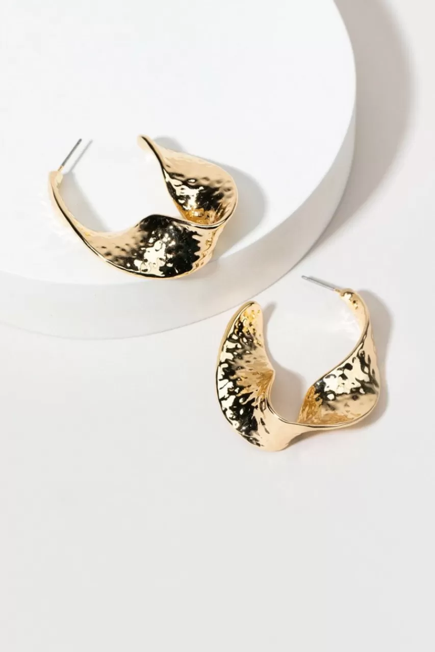 Francesca's Etta Twisted Hammered Hoop Earrings