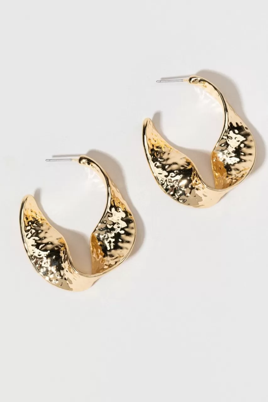 Francesca's Etta Twisted Hammered Hoop Earrings