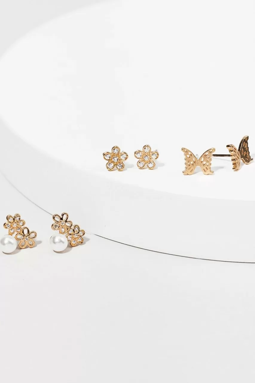 Francesca's Eve Butterfly Flower Stud Earring Set