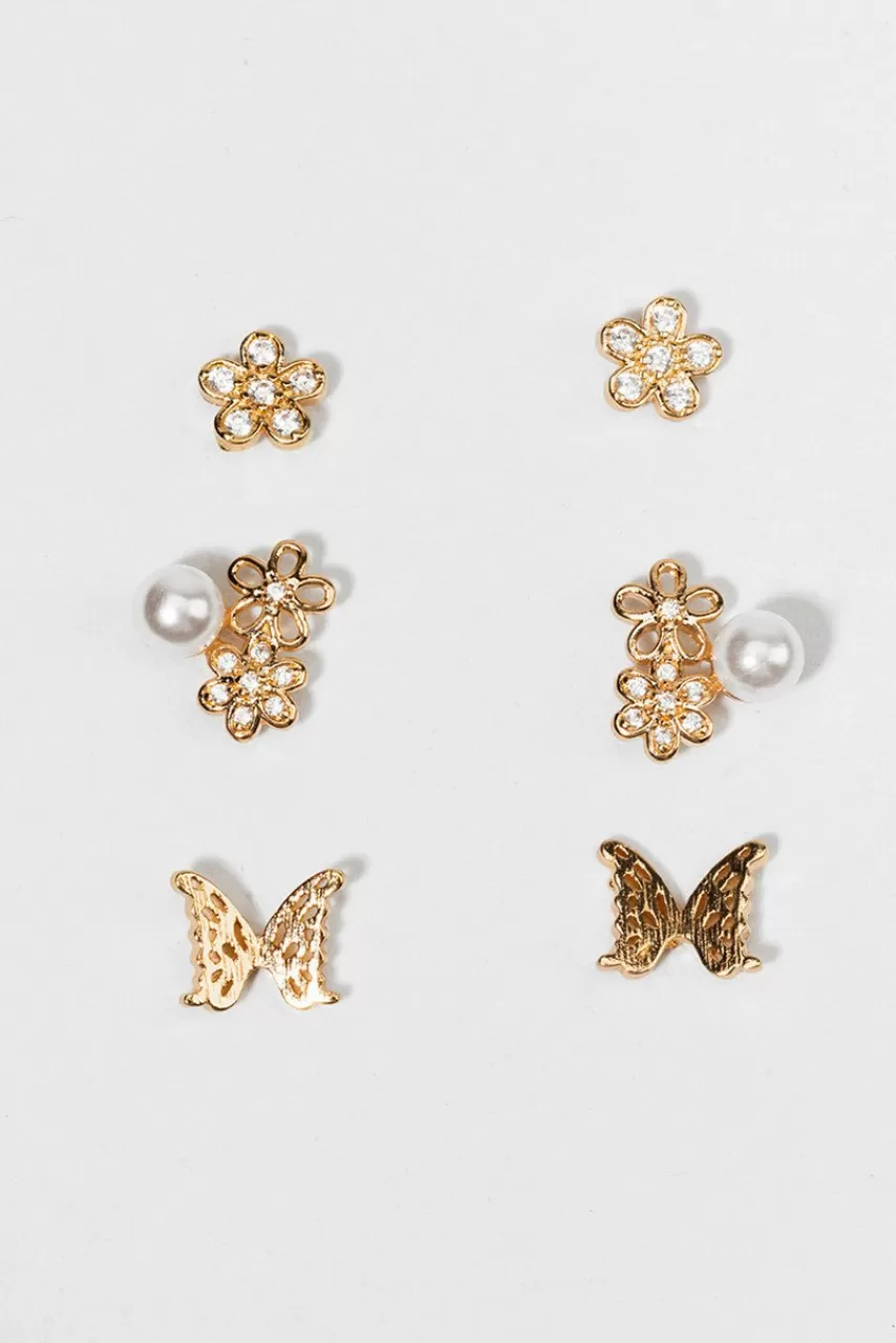 Francesca's Eve Butterfly Flower Stud Earring Set