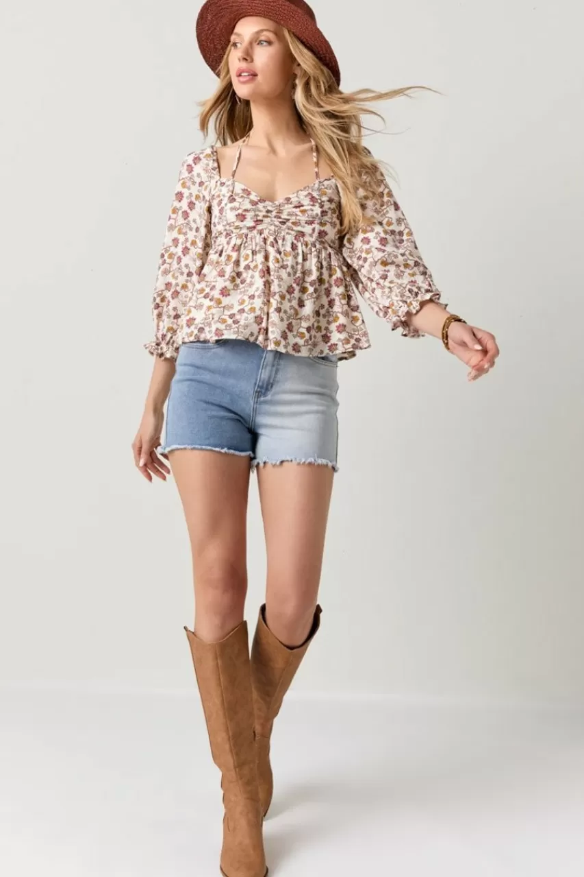 Francesca's Eveleen Floral Print Blouse