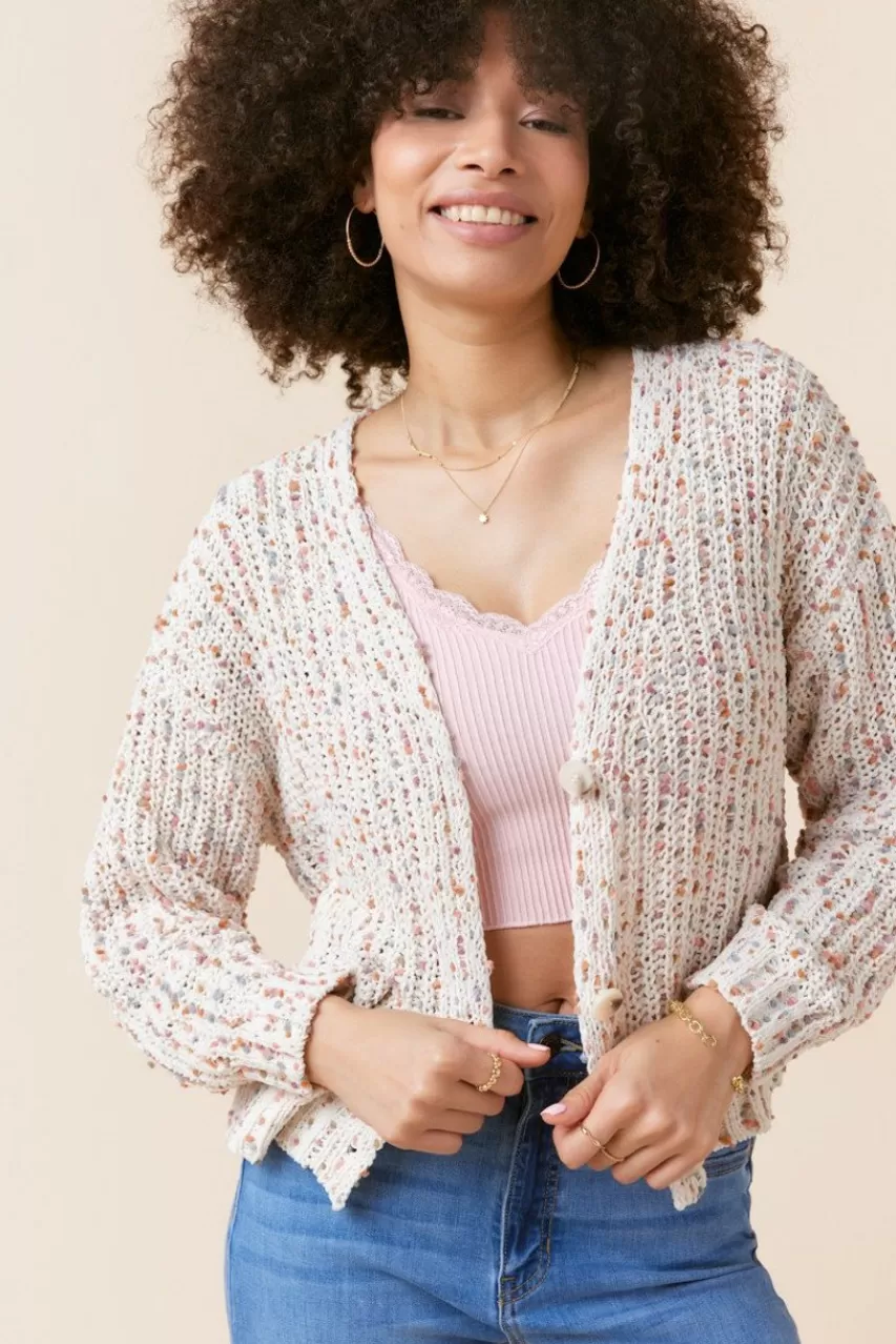 Francesca's Evelyn Long Sleeve Popcorn Knit Cardigan