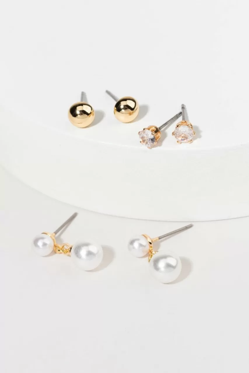 Francesca's Felecia Pearl Drop And Stud Earring Set