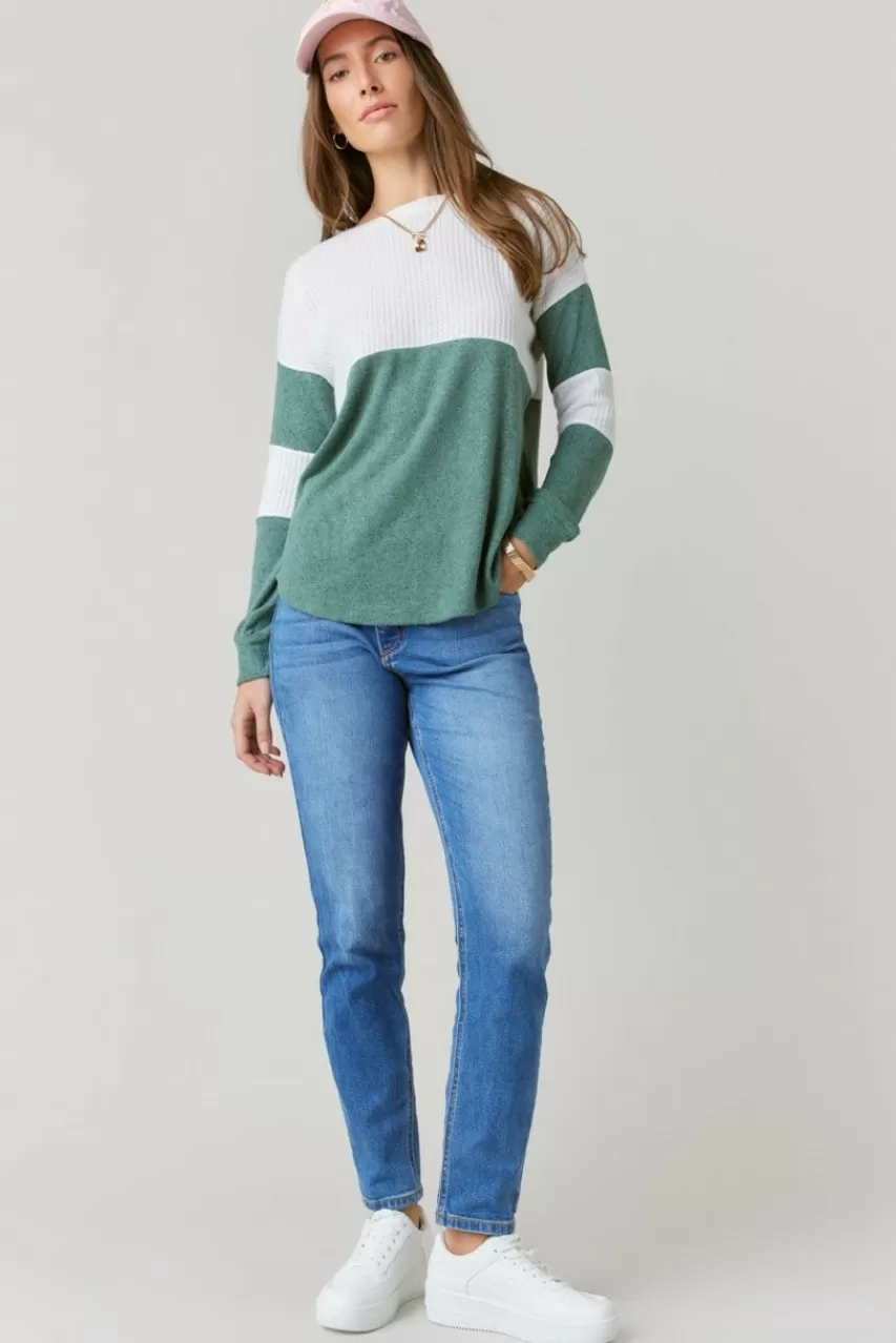 Francesca's Finley Waffle Knit Long Sleeve Top