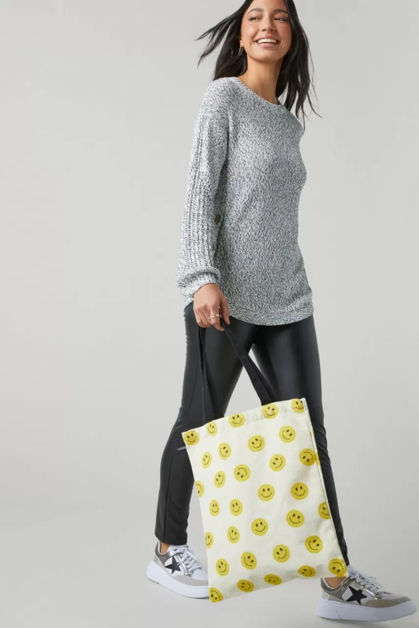 Francesca's Flora Smiley Face Printed Canvas Tote